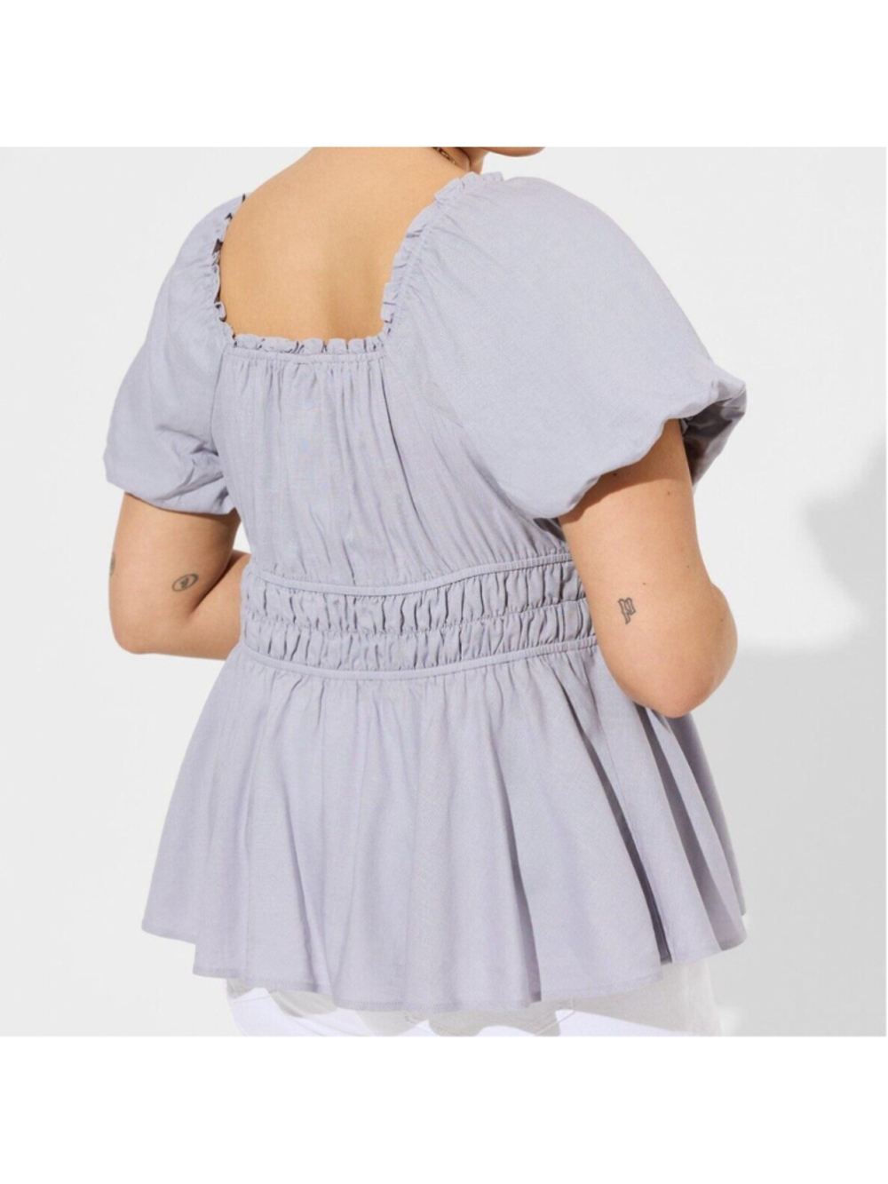 TORRID Lavender WOMENS Plus Size 5X Square Neck Peplum BOHO PEASANT TOP Purple - Picture 2 of 10